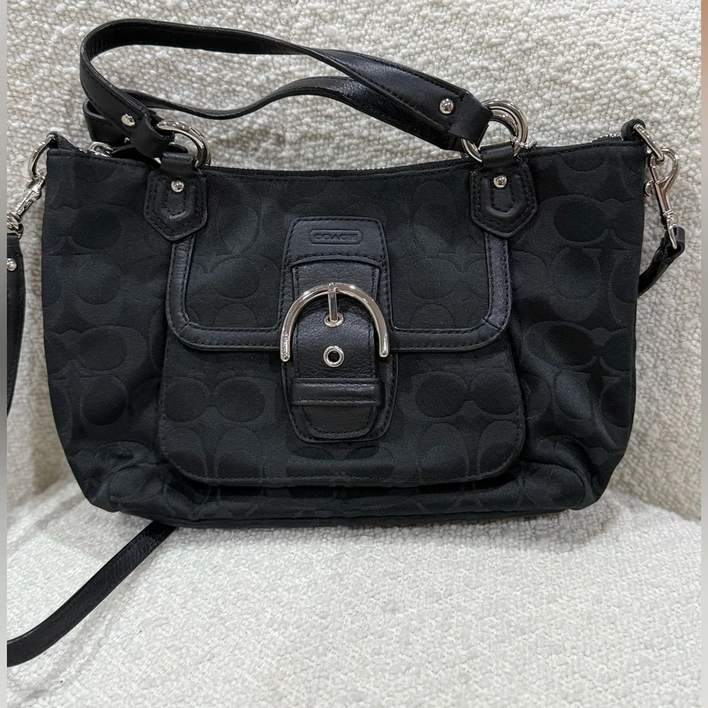 Coach Signature Mini Tote Crossbody Purse silver and black - Picture 2 of 12